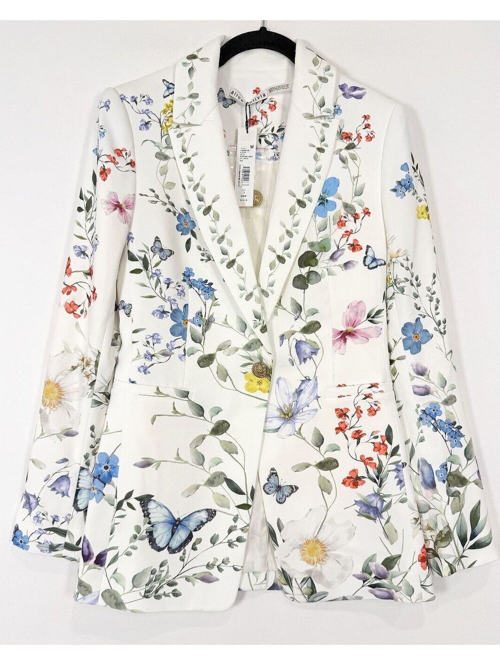 Alice + Olivia Floral Printed Blazer Jacket Twisting Vines Off White Size 0 NWT